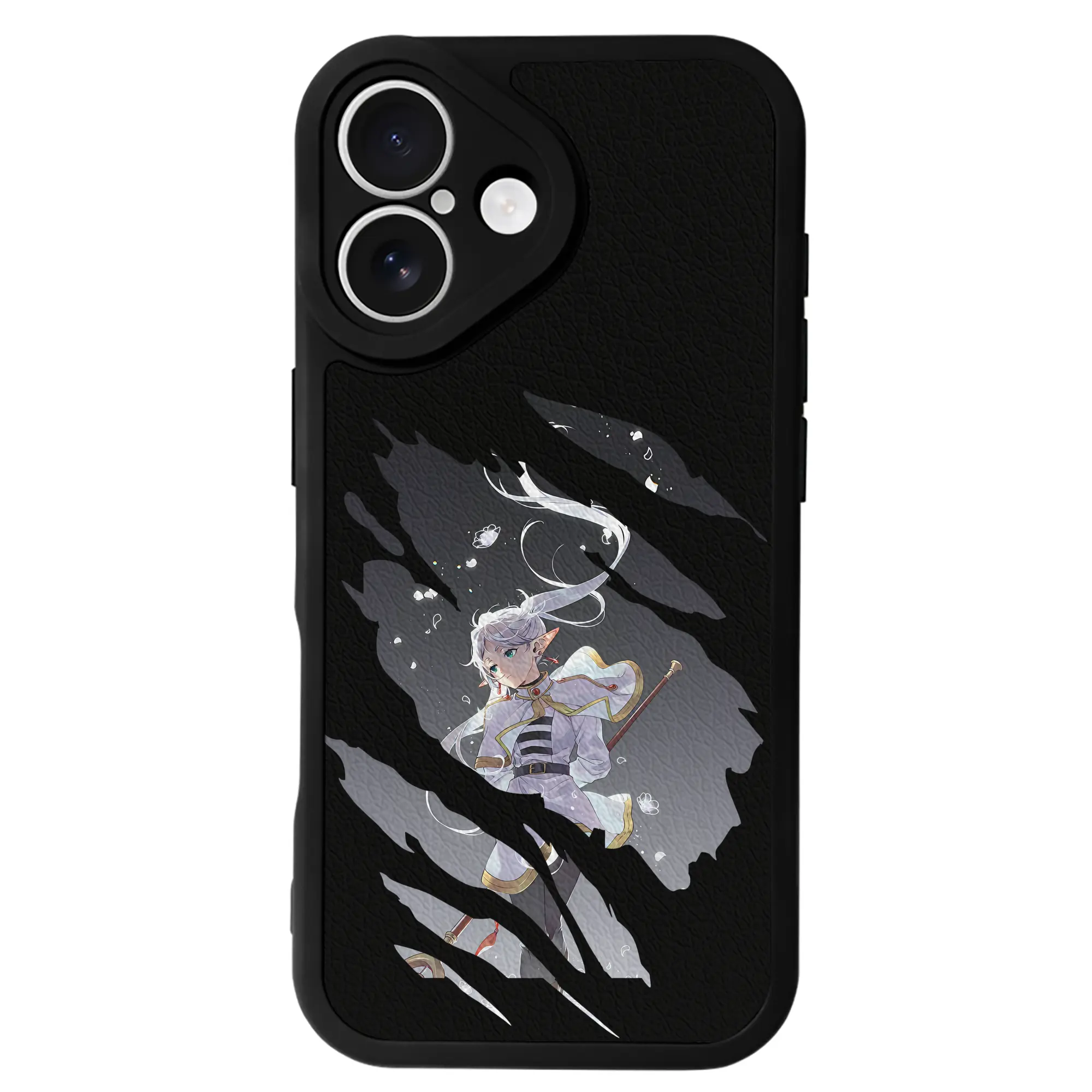 葬送のフリーレン（Frieren） グッズ,フリーレン（Frieren） - IPhone 16シリーズ対応 ・ シリコンスマホケース ・ レザー調 ・ 高精度フィット ・ 耐衝撃 ・ ワイヤレス充電対応 ・ 精密カット